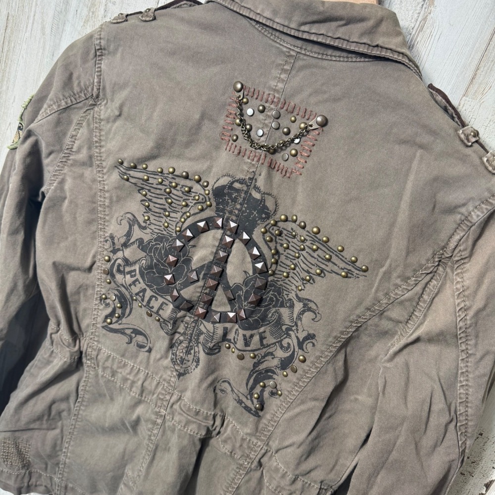Vintage Y2K Guess Military Style Button Zip Jacket Olive Green Grunge Womens S - Picture 2 of 9
